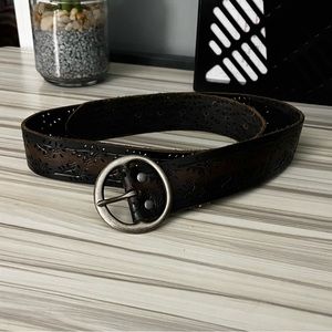 American Eagle Outfitters Brown Flower Print Leather Belt